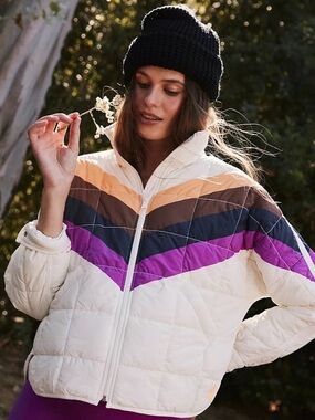Free People Movement x Hatch Printed Puffer Jacket Chevron White NWT
